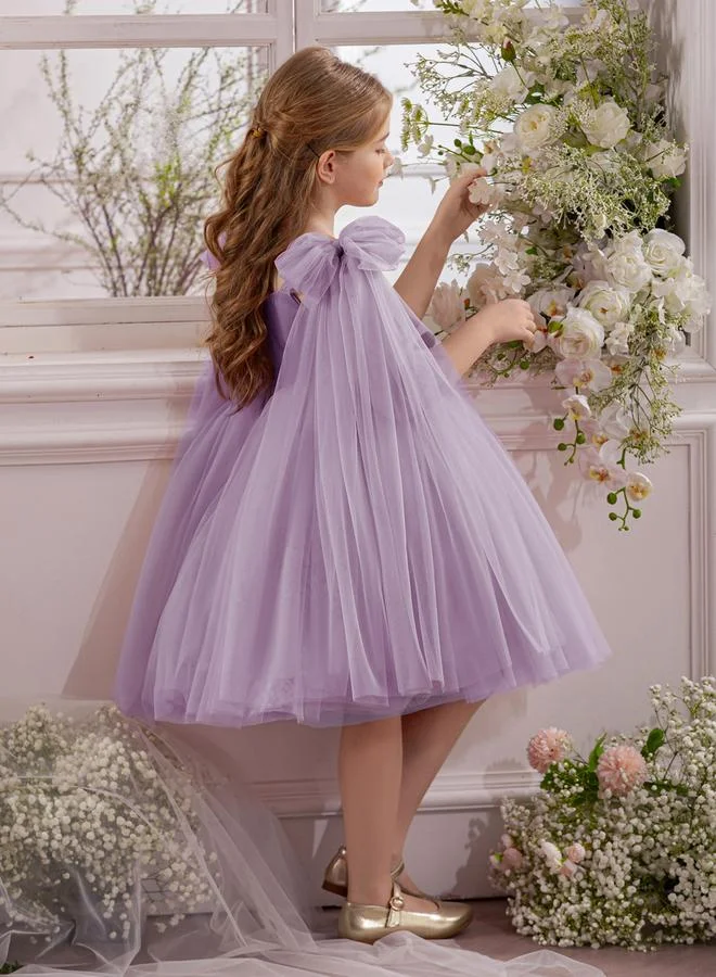 Take Two  Girls Bow Sleeveless Cape Detail Mesh Dress for Women | Best Price UAE